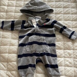 Ralph Lauren Navy and Gray Striped Kids One Piece